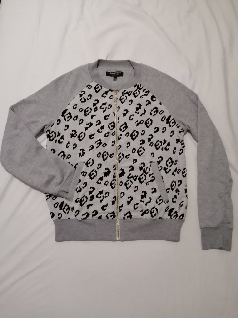 Juicy Couture Black Label Collection French Terry Flocked Leopard Bomber Jacket